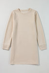 Apricot Solid Color Textured Long Sleeve Shift Dress