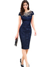 ELEGANTE ABITO IN PIZZO MYREE blu