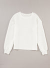 White Wavy Texture Drop Shoulder Long Sleeve Top