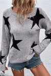 Gray Star Pattern Drop Shoulder Sweater