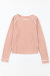 Apricot Pink Textured Round Neck Long Sleeve Top