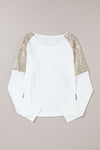 White Sequin Patch Chest Pocket Raglan Sleeve Top