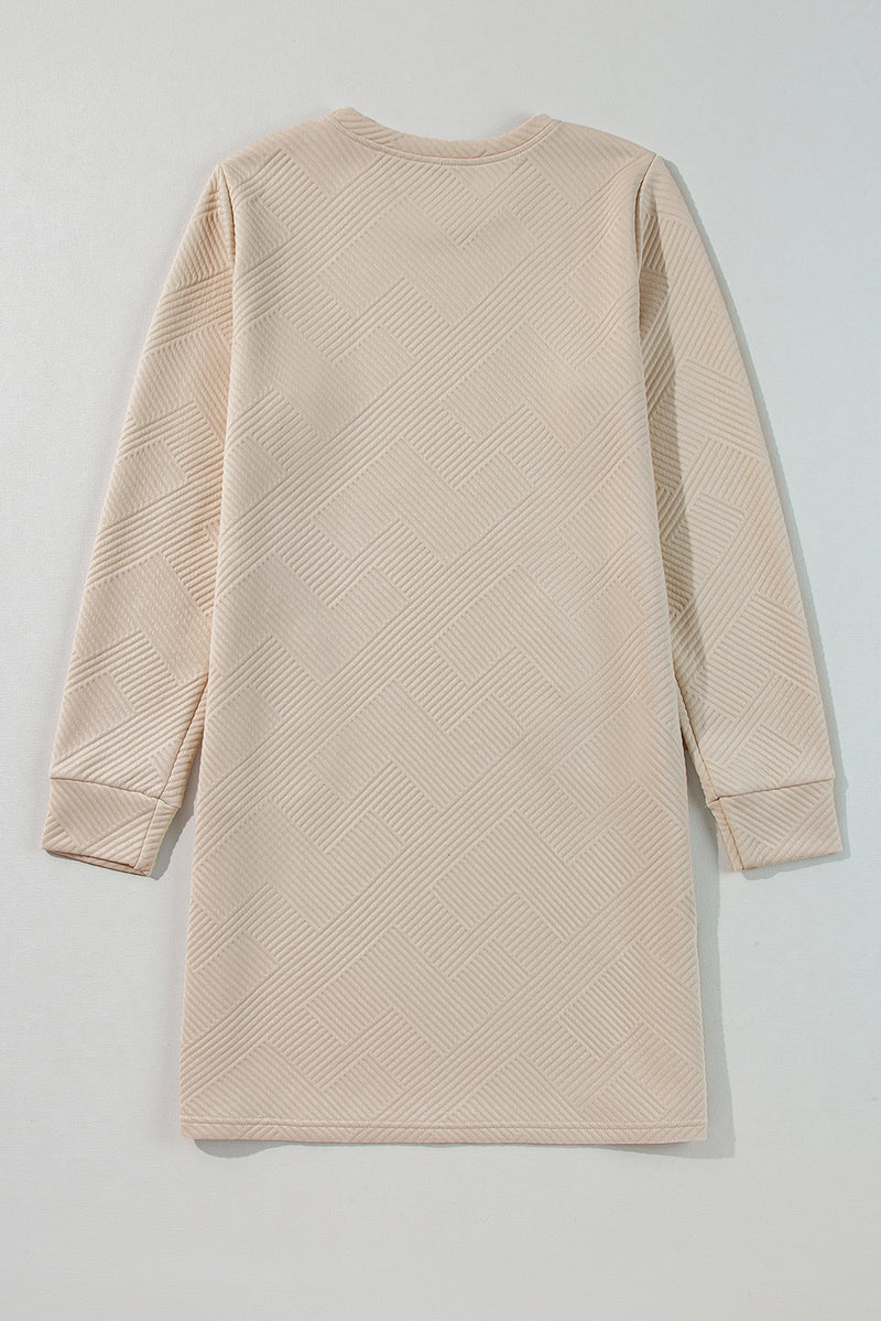 Apricot Solid Color Textured Long Sleeve Shift Dress