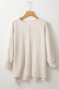 Apricot Waffle Knit Splits Batwing Sleeve Oversized Top