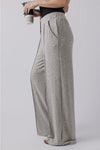 Medium Grey Central Seam Wide Leg High Waist Knit Casual Pants