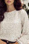 Silvery Sequin Puff Sleeve Cutout Back Blouse